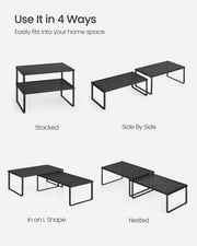Stackable Expandable Spice Rack Set of 2 Cupboard Organisers in Ink Black by Songmics