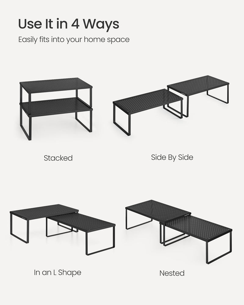 Stackable Expandable Spice Rack Set of 2 Cupboard Organisers in Ink Black by Songmics