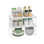 Stackable Expandable White Spice Rack Organisers Set of 2 for Kitchen Cupboards by Songmics