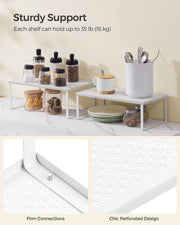 Stackable Expandable White Spice Rack Organisers Set of 2 for Kitchen Cupboards by Songmics