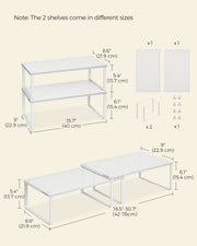 Stackable Expandable White Spice Rack Organisers Set of 2 for Kitchen Cupboards by Songmics