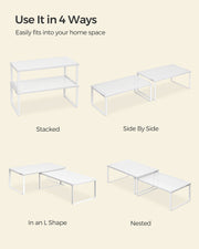 Stackable Expandable White Spice Rack Organisers Set of 2 for Kitchen Cupboards by Songmics