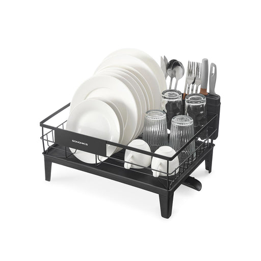 Ink Black Dish Drying Rack with 360 Degree Rotating Extendable Spout by Songmics