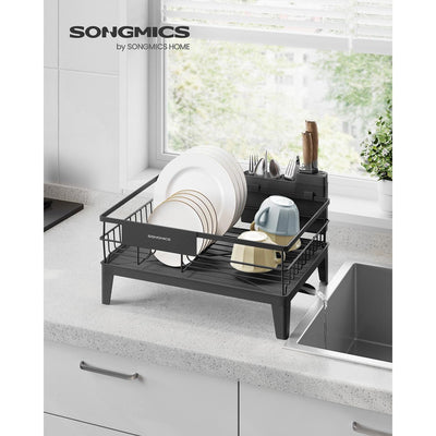 Ink Black Dish Drying Rack with 360 Degree Rotating Extendable Spout by Songmics