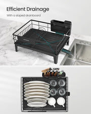 Ink Black Dish Drying Rack with 360 Degree Rotating Extendable Spout by Songmics