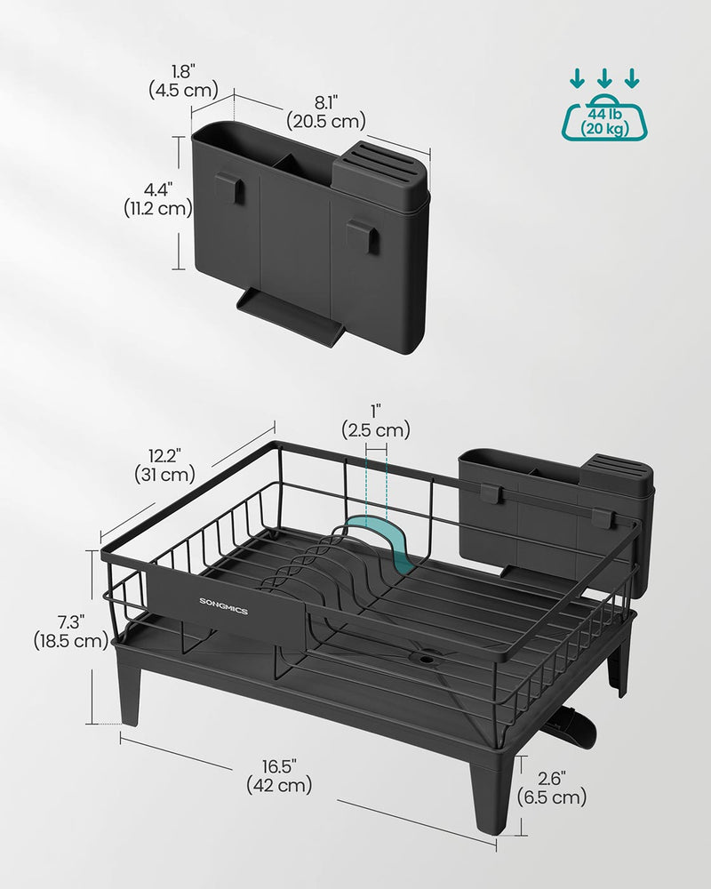 Ink Black Dish Drying Rack with 360 Degree Rotating Extendable Spout by Songmics