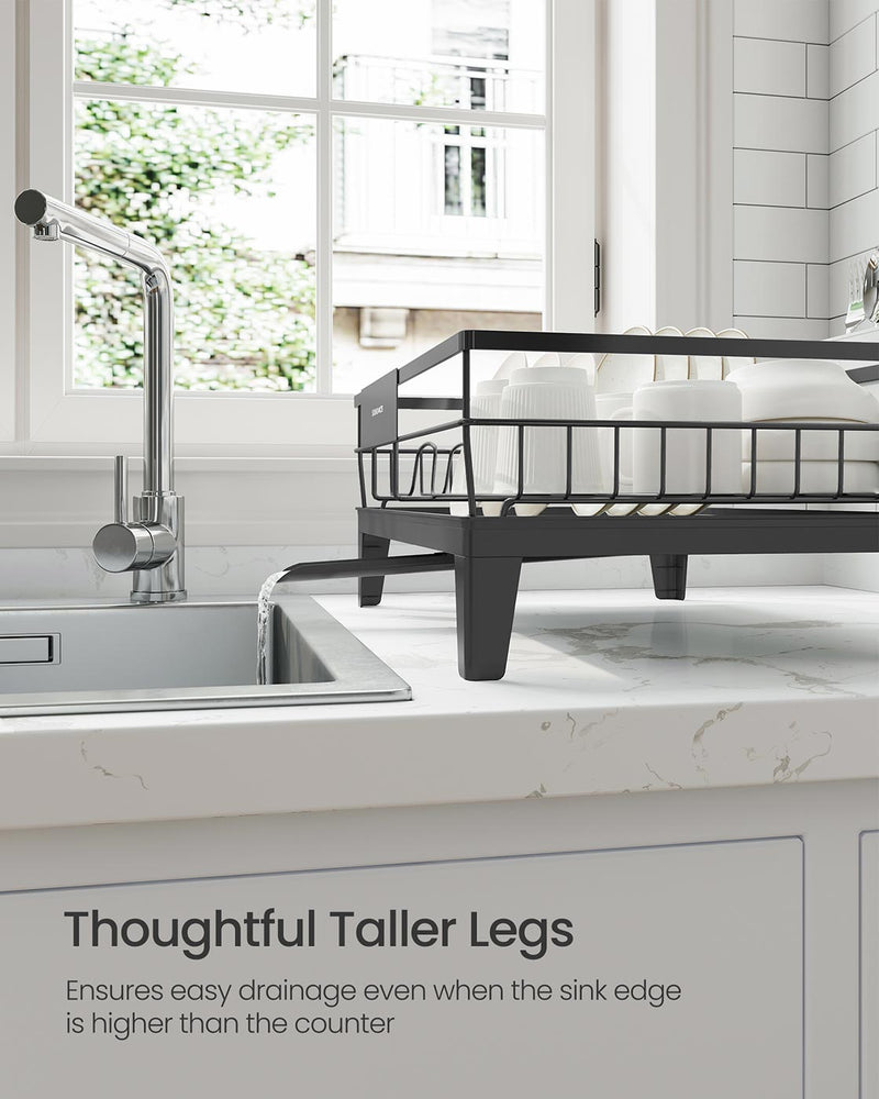 Ink Black Dish Drying Rack with 360 Degree Rotating Extendable Spout by Songmics