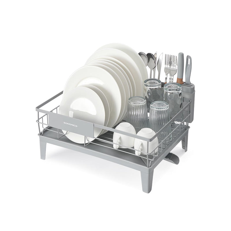 Dove Grey Dish Drying Rack with 360 Degree Rotatable Extendable Spout by Songmics