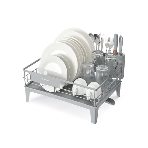 Dove Grey Dish Drying Rack with 360 Degree Rotatable Extendable Spout by Songmics