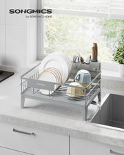 Dove Grey Dish Drying Rack with 360 Degree Rotatable Extendable Spout by Songmics