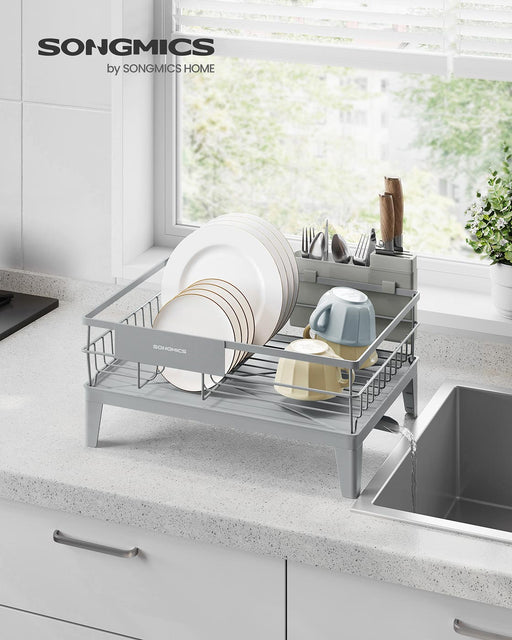 Dove Grey Dish Drying Rack with 360 Degree Rotatable Extendable Spout by Songmics