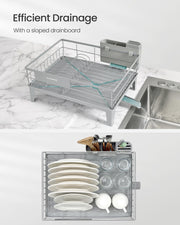 Dove Grey Dish Drying Rack with 360 Degree Rotatable Extendable Spout by Songmics