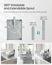 Dove Grey Dish Drying Rack with 360 Degree Rotatable Extendable Spout by Songmics