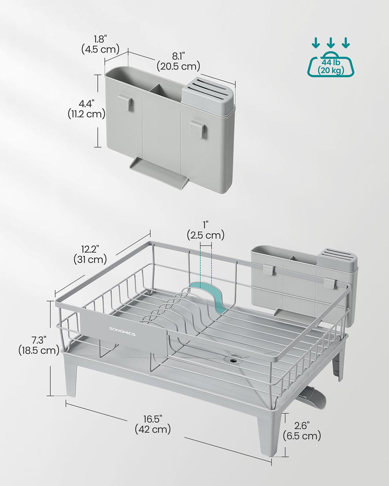 Dove Grey Dish Drying Rack with 360 Degree Rotatable Extendable Spout by Songmics