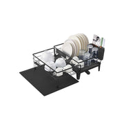 Black Steel Dish Drying Rack with Expandable Design and Silicone Draining Mat by Songmics