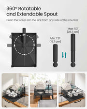 Black Steel Dish Drying Rack with Expandable Design and Silicone Draining Mat by Songmics