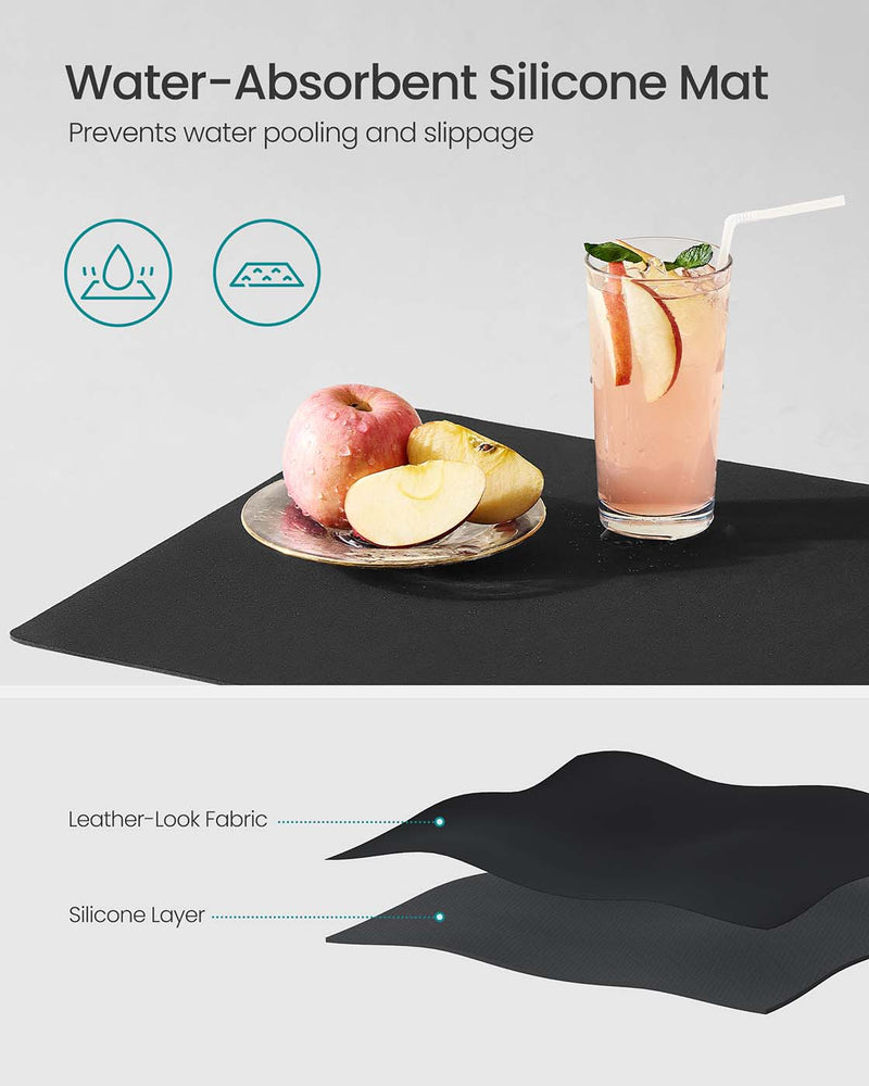 Black Steel Dish Drying Rack with Expandable Design and Silicone Draining Mat by Songmics