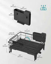Black Steel Dish Drying Rack with Expandable Design and Silicone Draining Mat by Songmics