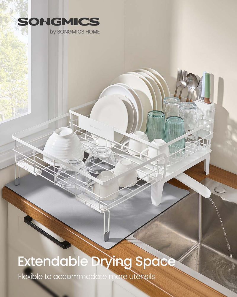 Steel Dish Drying Rack with Expandable Design and Silicone Draining Mat by Songmics