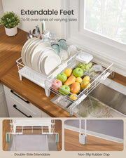 Steel Dish Drying Rack with Expandable Design and Silicone Draining Mat by Songmics