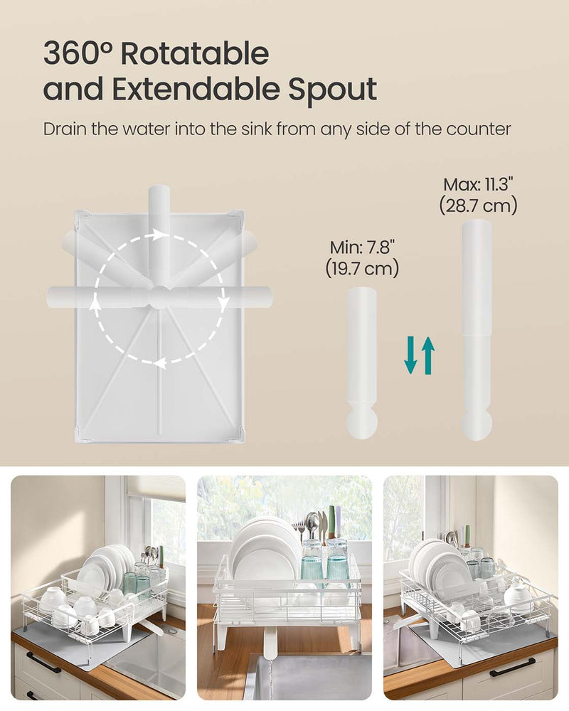 Steel Dish Drying Rack with Expandable Design and Silicone Draining Mat by Songmics