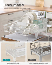 Steel Dish Drying Rack with Expandable Design and Silicone Draining Mat by Songmics