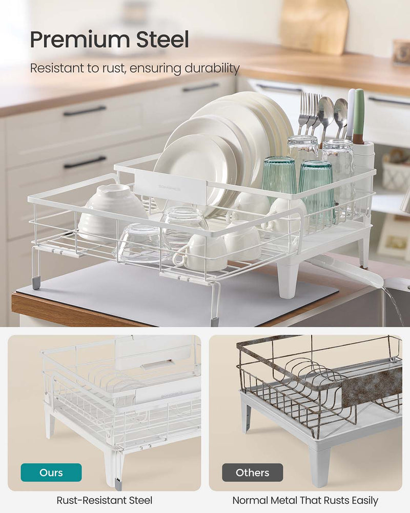 Steel Dish Drying Rack with Expandable Design and Silicone Draining Mat by Songmics