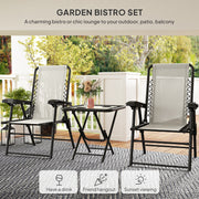 3 Piece Garden Bistro Set For Balcony Or Patio With Foldable Table and Chairs, Cream White Outsunny
