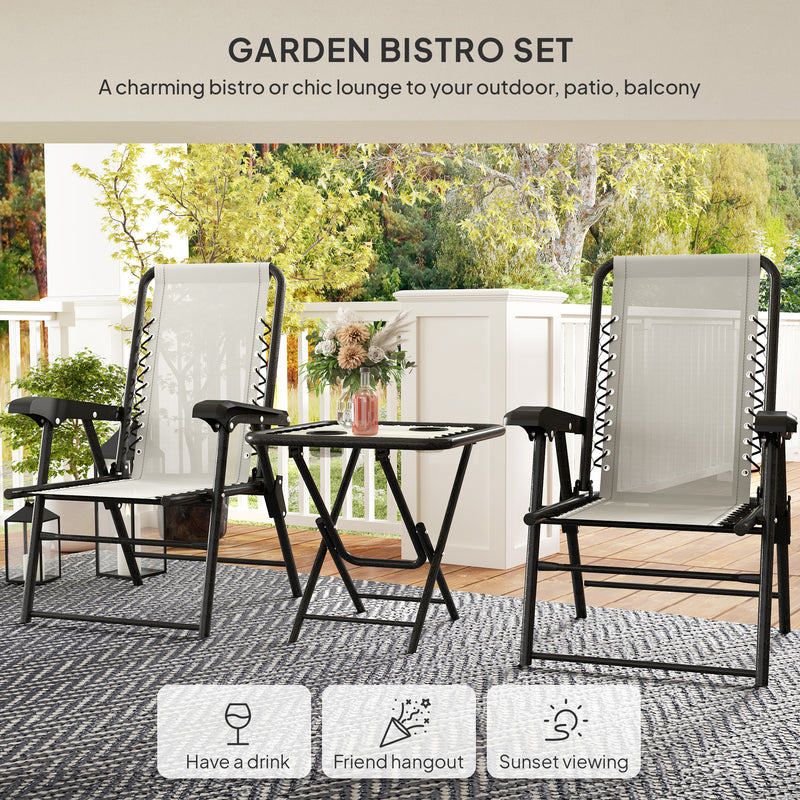 3 Piece Garden Bistro Set For Balcony Or Patio With Foldable Table and Chairs, Cream White Outsunny
