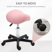 Pink Adjustable Saddle Stool with PU Leather and Steel Frame for Salon Spa Massage by HOMCOM