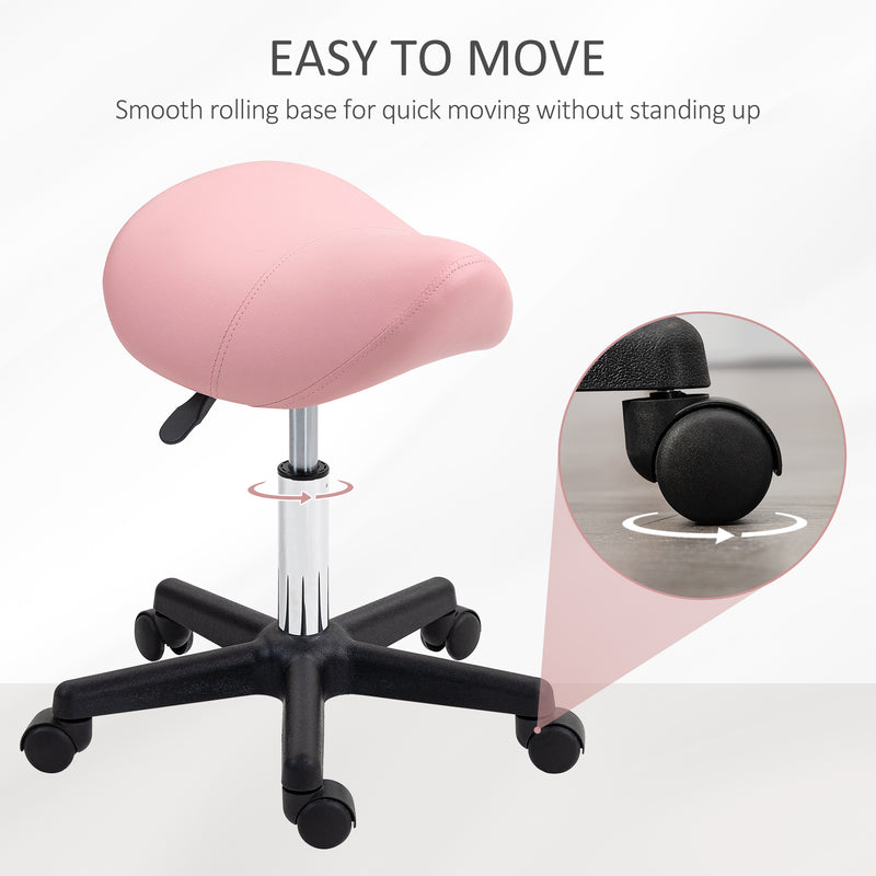 Pink Adjustable Saddle Stool with PU Leather and Steel Frame for Salon Spa Massage by HOMCOM