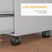 Mobile Office Storage Cabinet With Drawers And Shelves On Wheels, White