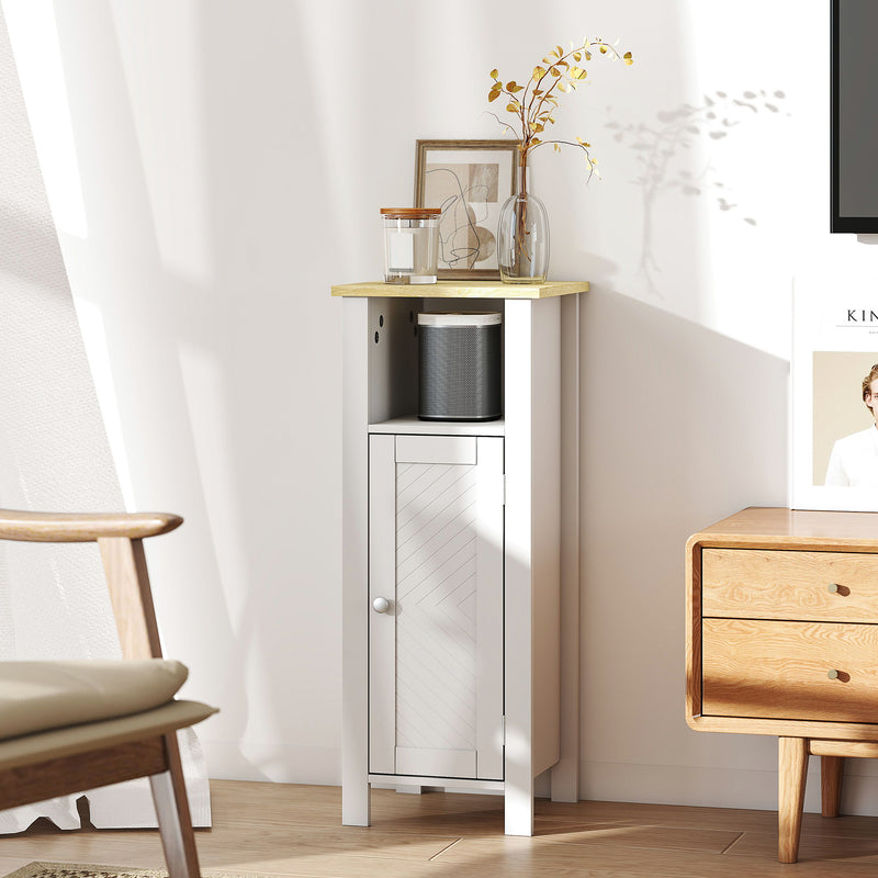 Slim Bathroom Storage Cabinet with Adjustable Shelf and Open Compartment, White