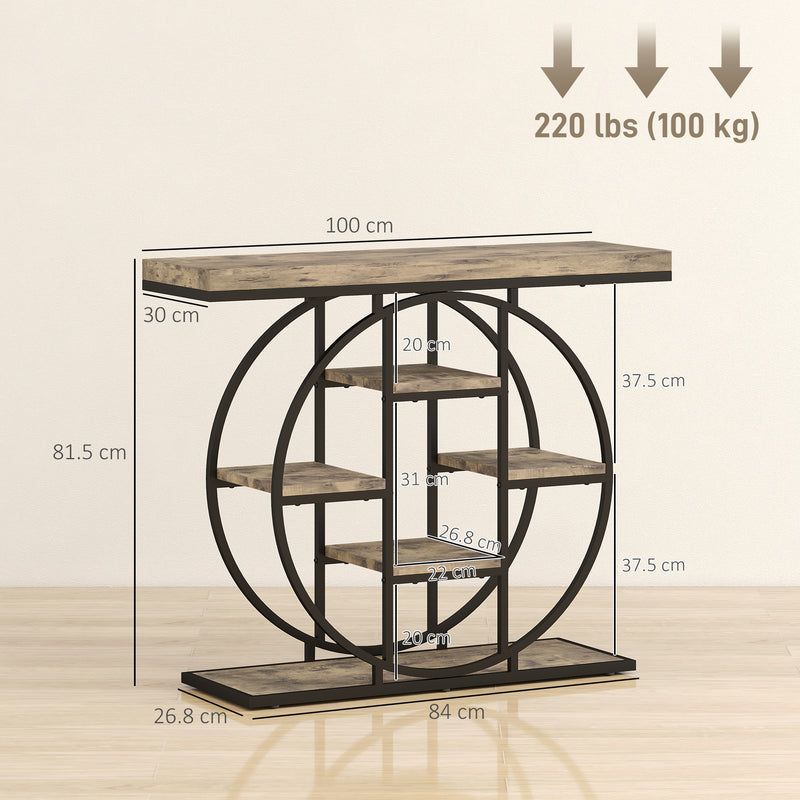 Industrial Console Table with Open Storage Shelves for Hallway or Living Room Rustic Brown AOSOM