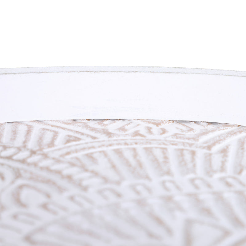 Round Wooden Coffee Tables With Carved Floral Tops Set of 2 Ideal for Living Rooms White