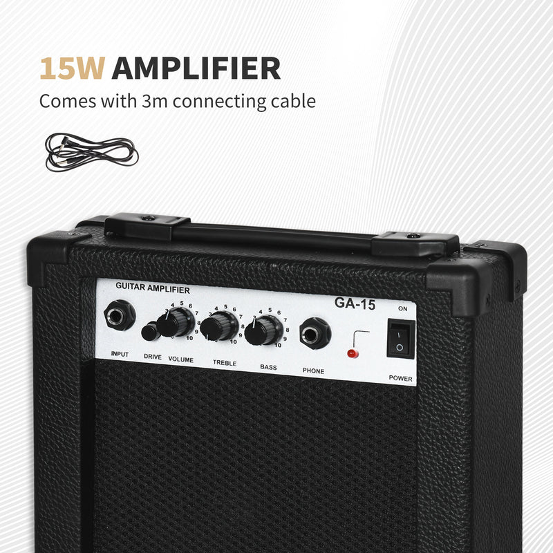 Electric Guitar Starter Set with 15W Amp and Carry Bag Perfect for Beginner Players Dark Green AOSOM