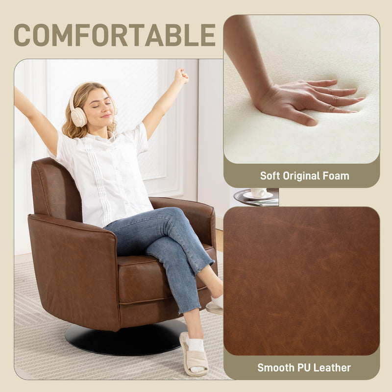 Swivel Accent Chair With Thick Padding Ideal For Living Room Or Office Use Brown AOSOM