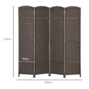 4 Panel Folding Room Divider Freestanding Privacy Screen For Home Or Office, Brown