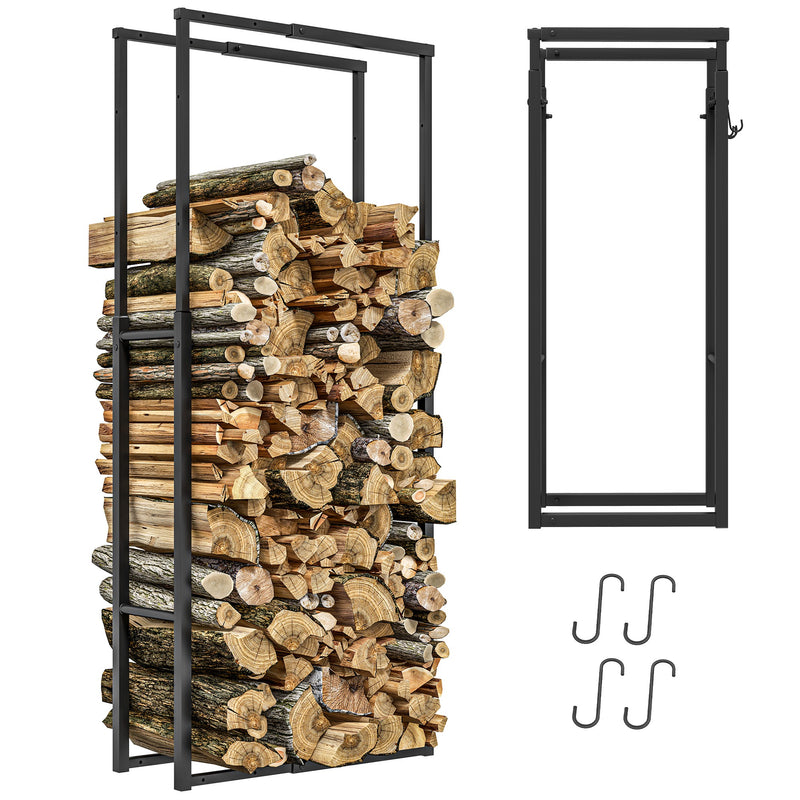 Adjustable Metal Firewood Log Holder for Indoor or Outdoor Storage Use, Black