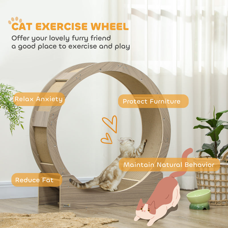 Walnut Brown Cat Exercise Wheel with Brake and Scratching Pads by PawHut