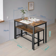 3 Piece Dining Table Set with 2 Benches Space Saving Kitchen Furniture by Vasagle