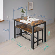 Dimensions of the dining set: table 110 x 70 x 75 cm, benches 97 x 30 x 50 cm