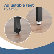 Close-ups of the adjustable feet and foot pads