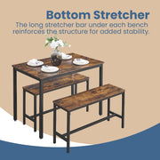 Dining set showing the long stretcher bar under each bench