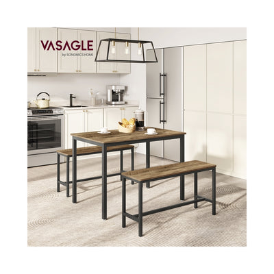 Dining Table Set with 2 Wooden Benches for Kitchen or Dining Room, Industrial Style VASAGLE