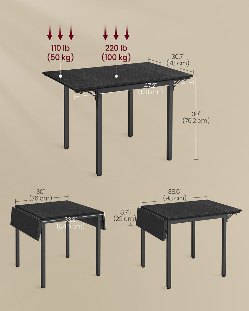 Folding Dining Table in Ebony and Ink Black Space Saving Design for Small Spaces by Vasagle