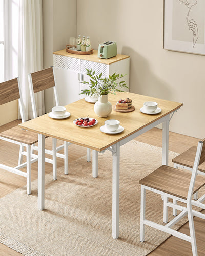 Folding Dining Table 120 cm Wide Natural Oak and White Space Saving Design by Vasagle