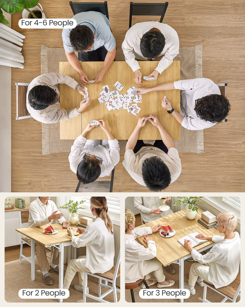 Folding Dining Table 120 cm Wide Natural Oak and White Space Saving Design by Vasagle