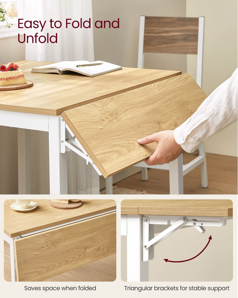 Folding Dining Table 120 cm Wide Natural Oak and White Space Saving Design by Vasagle