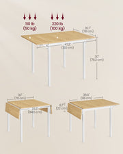 Folding Dining Table 120 cm Wide Natural Oak and White Space Saving Design by Vasagle